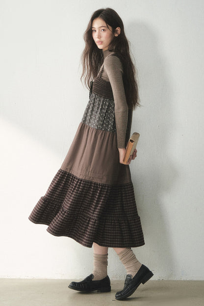 Plaid Floral Patchwork Dress