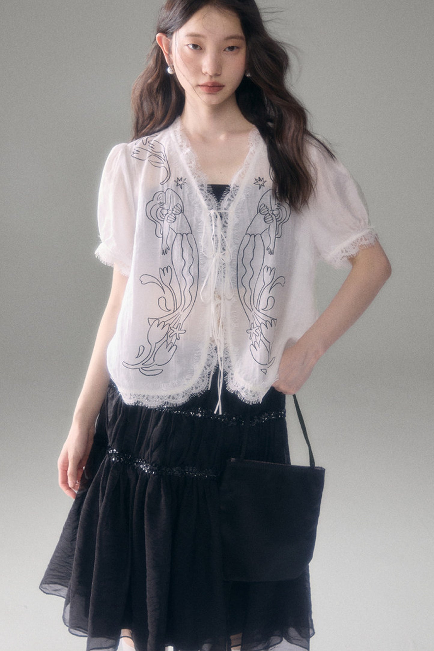 Mermaid Print Tencel Linen Short-Sleeve Shirt
