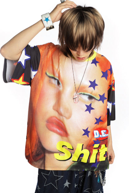 Quirky Printed Color-Blocked Collar Oversized Blouse
