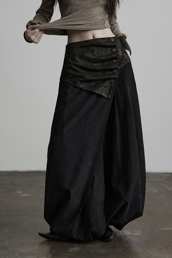Washed Suede Patchwork Lantern Pants