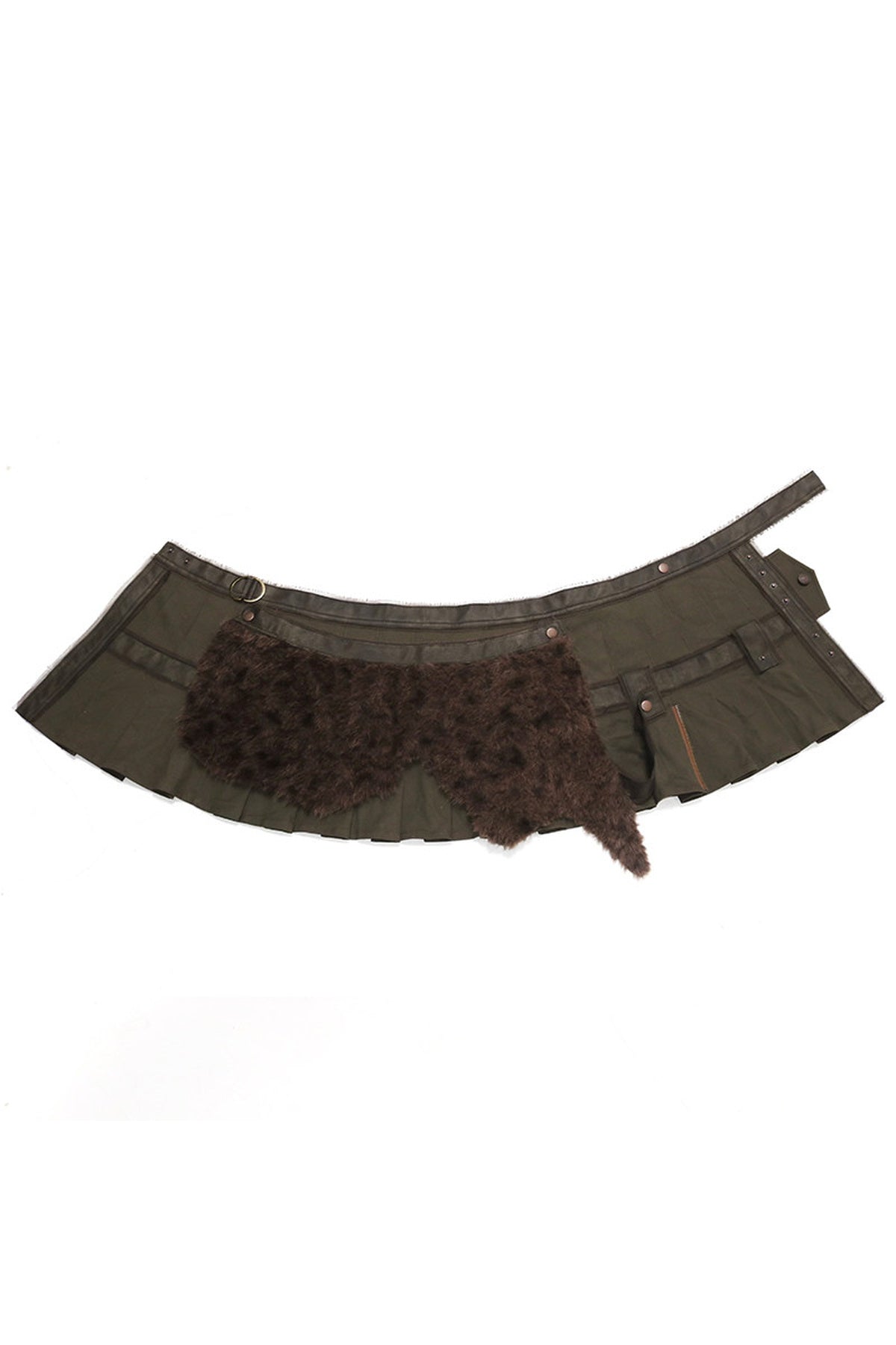 One-Piece Patchwork Detachable Faux Fur Pleated Skirt