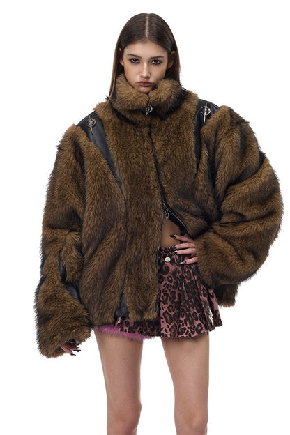 Y2K Leather Spliced Fur Jacket