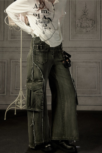 High-Waisted Wide-Leg Cargo Jeans