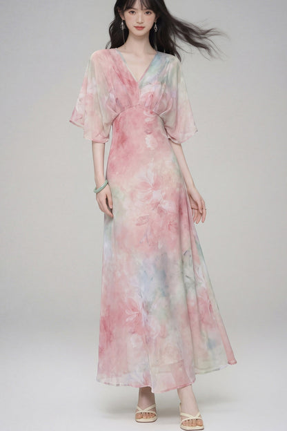 Pink Lotus Gradient Floral Dress