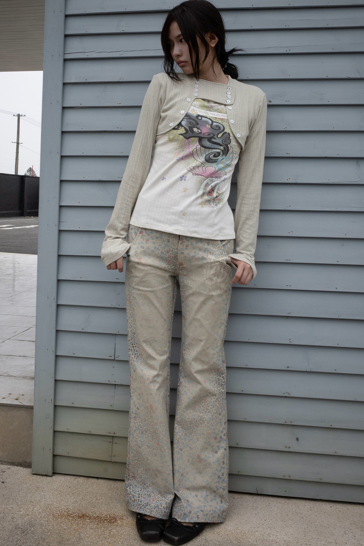 Leopard Floral Print Flared Pants