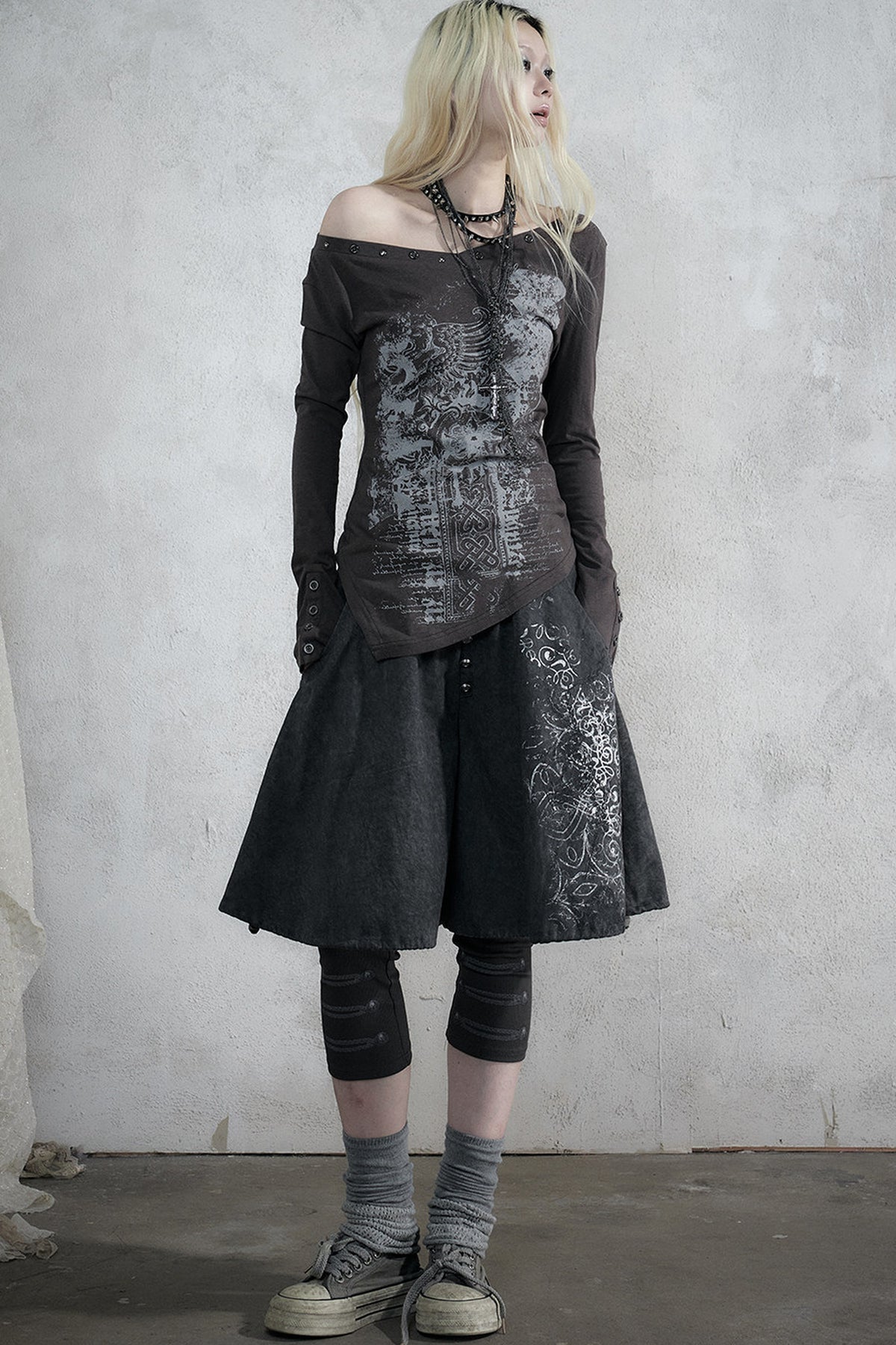 Punk Print Layered-Look Skirt