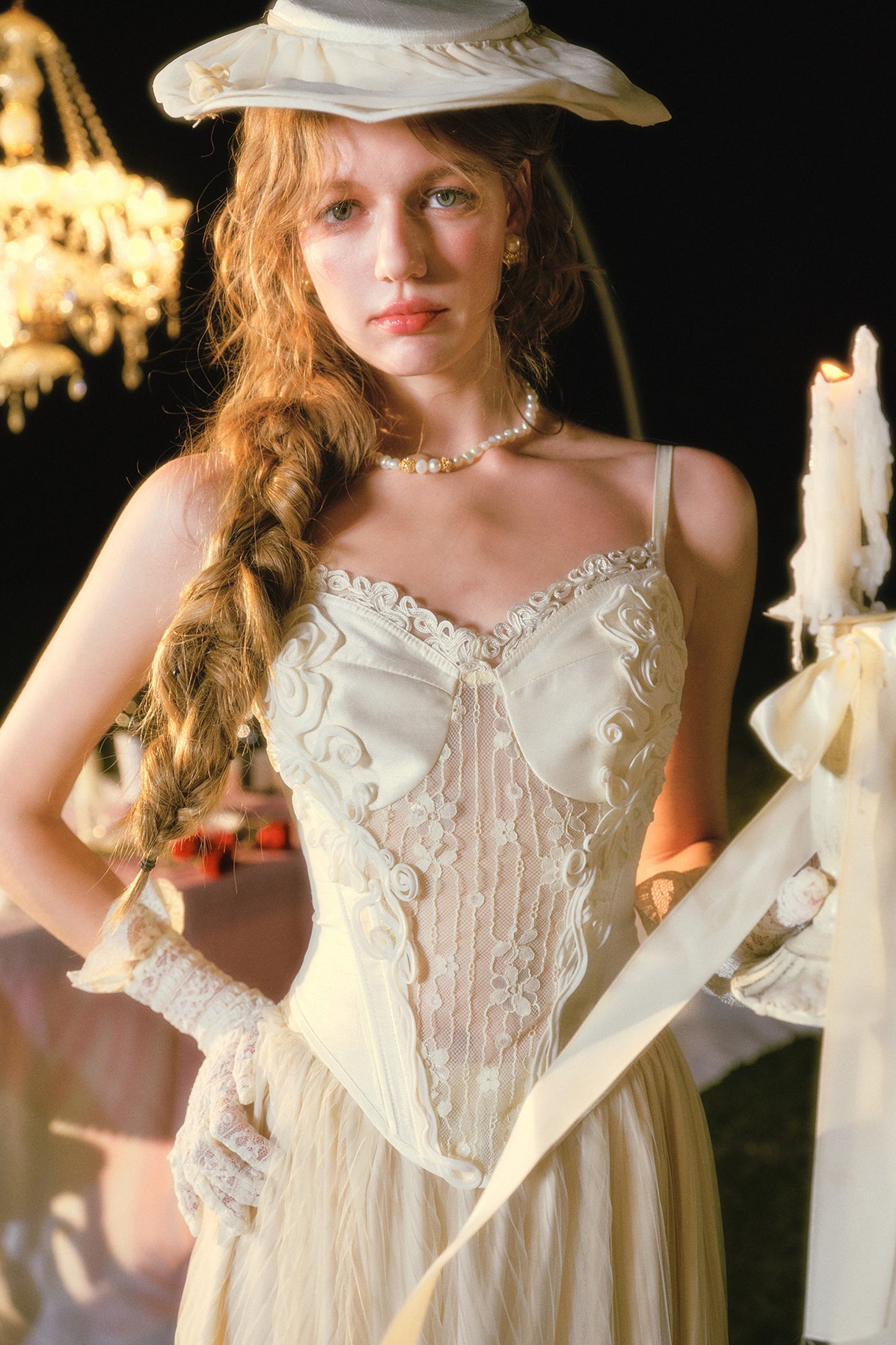 White Rose Fishbone Camisole and Skirt Set-Up