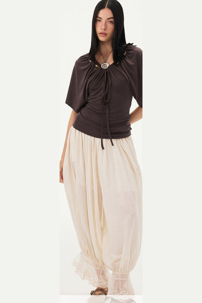 Beaded V Neck Batwing Blouse