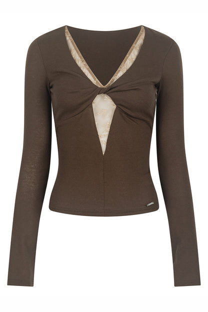 Lace Patchwork Twist Top
