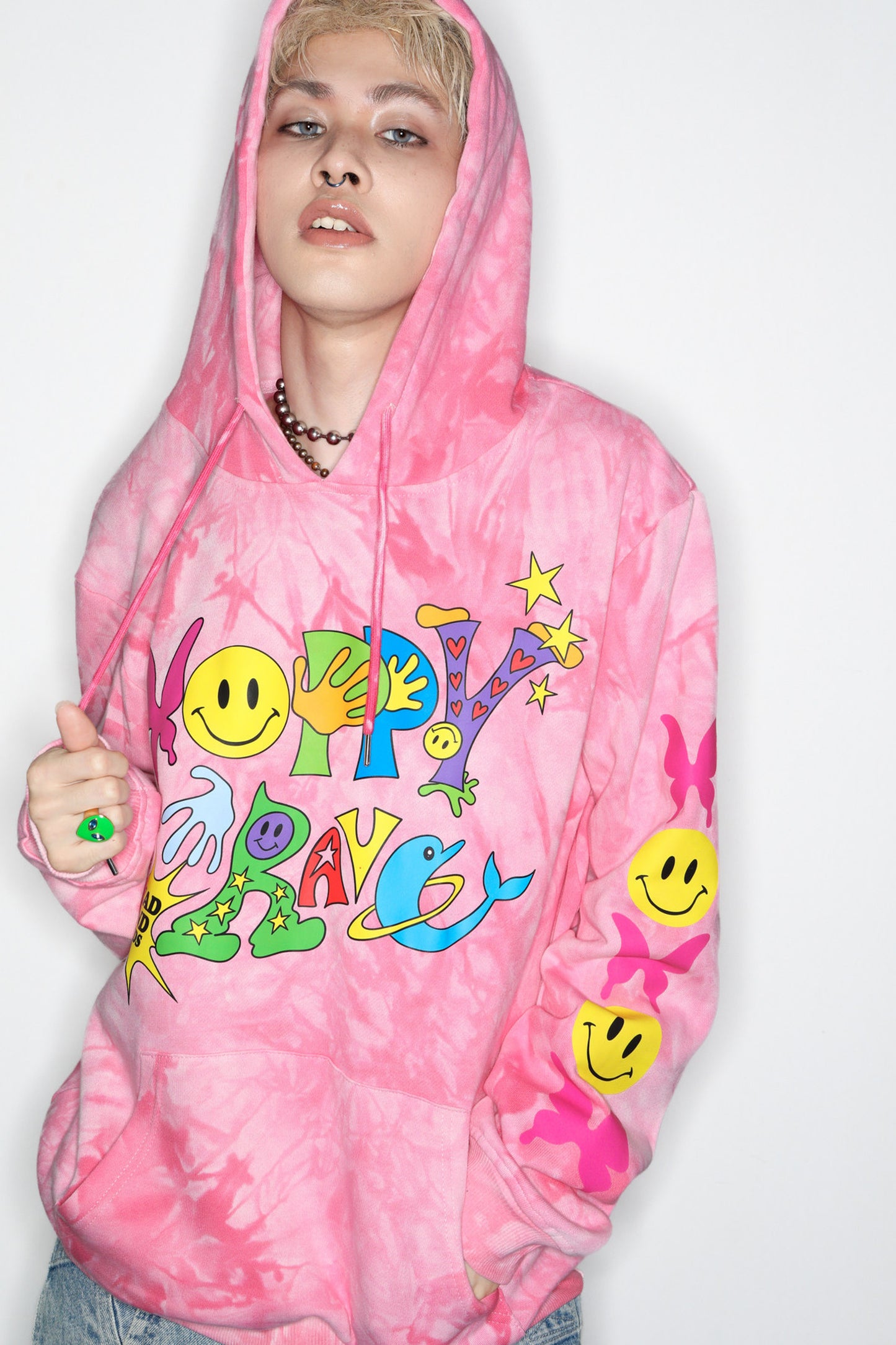 Pink Tie-Dye Smiley Face Hooded Sweatshirt
