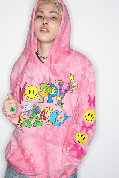 Pink Tie-Dye Smiley Face Hooded Sweatshirt