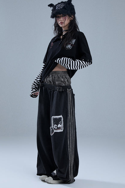Layered-Look Patchwork Striped Pants