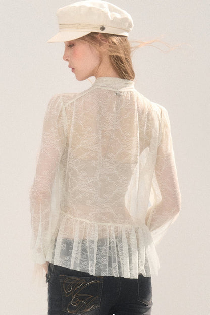 Tie-Neck Lace Blouse