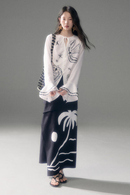 Palm Sunset Print Skirt