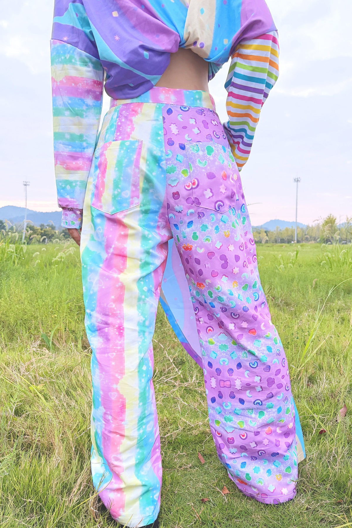 Macaron Color Layered-Look Wide-Leg Pants