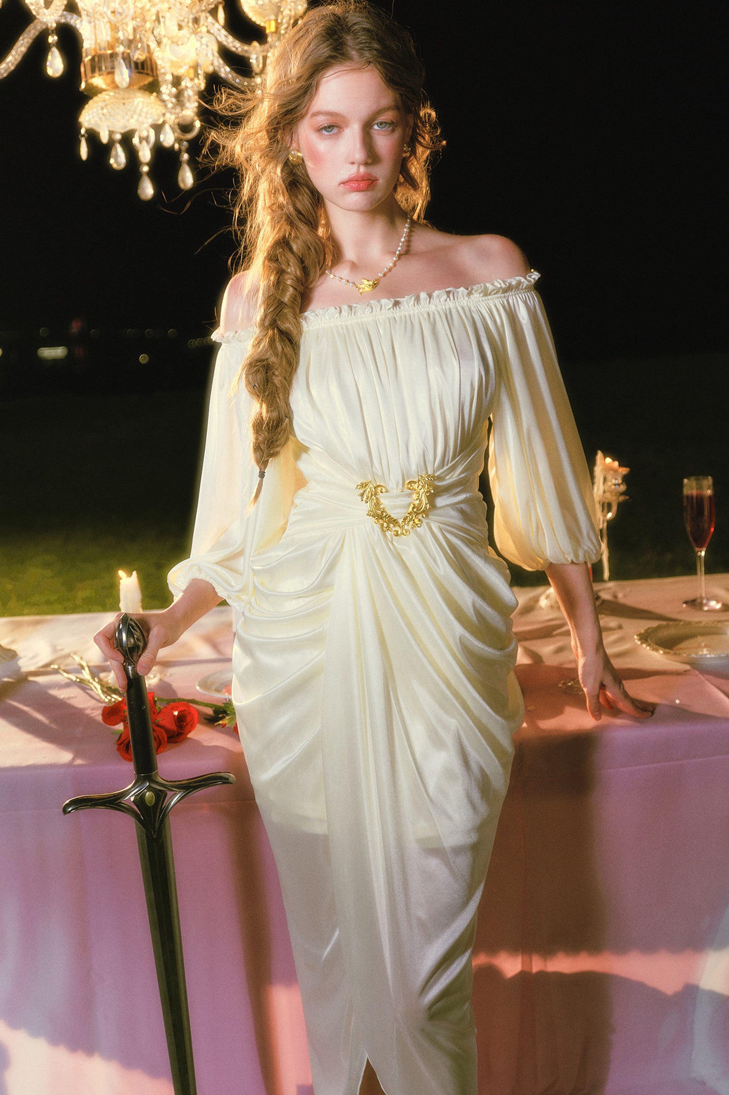 Satin Off-Shoulder Dress