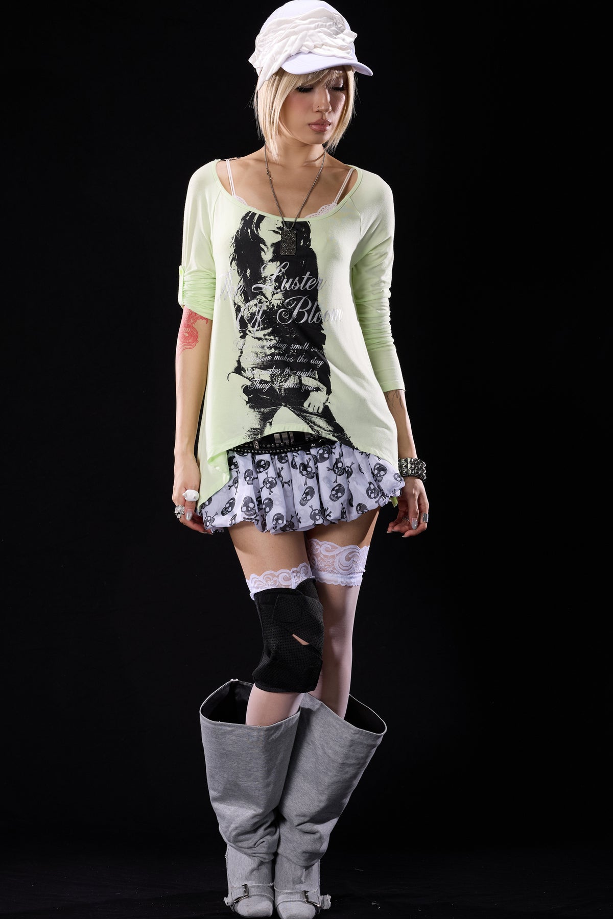 Low-Waist Skull Chiffon Miniskirt