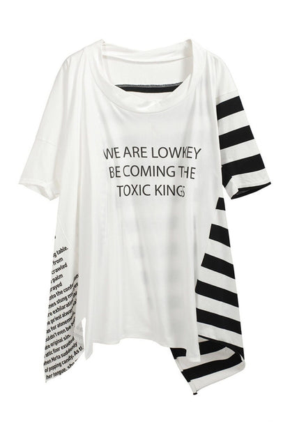 Vintage Letter Patchwork Stereo Cut Robe-Style T-shirt
