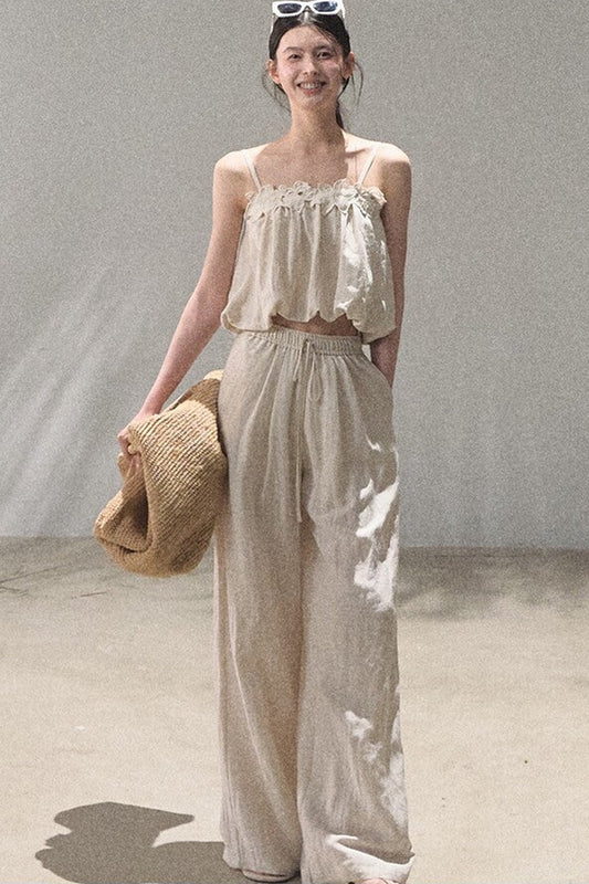Wandering Sunshine Linen Camisole Set-Up