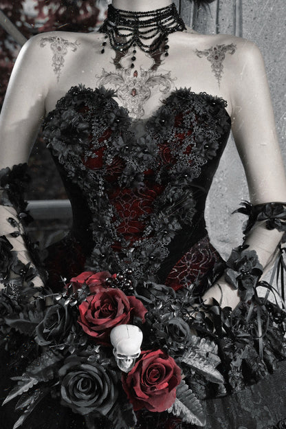 Ensemble blouse corset gothique en velours cramoisi