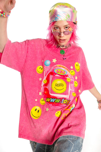 Blusa rosa Barbie Y2K dopamina effetto tintura annodata