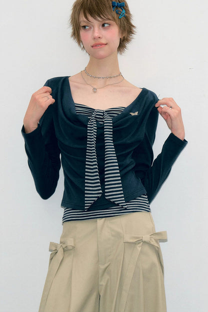 Haut en tricot rayé gris bleu