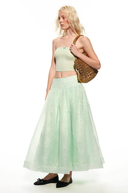 Mint Green Knitted Lace Tube Top, Pants and Skirt Set-Up