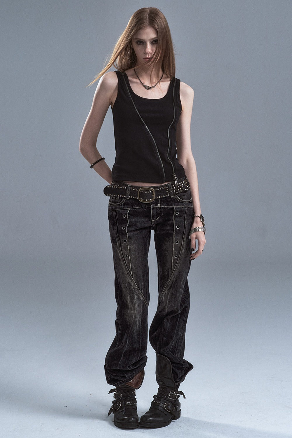 Black Camouflage Diagonal Zipper Two-Way Wear Camisole