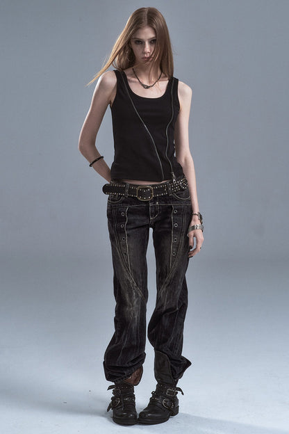 Black Camouflage Diagonal Zipper Two-Way Wear Camisole