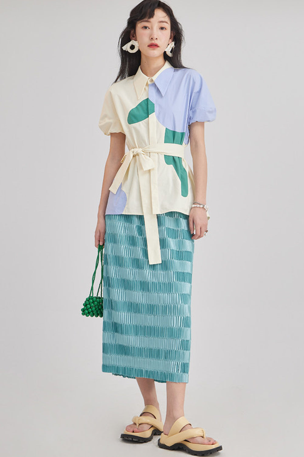 Gradient Pleated Elastic Waist Skirt