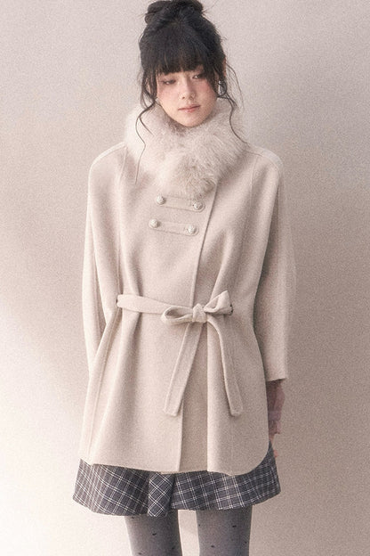 Double-Sided Wool Metal Button Cape Coat Set