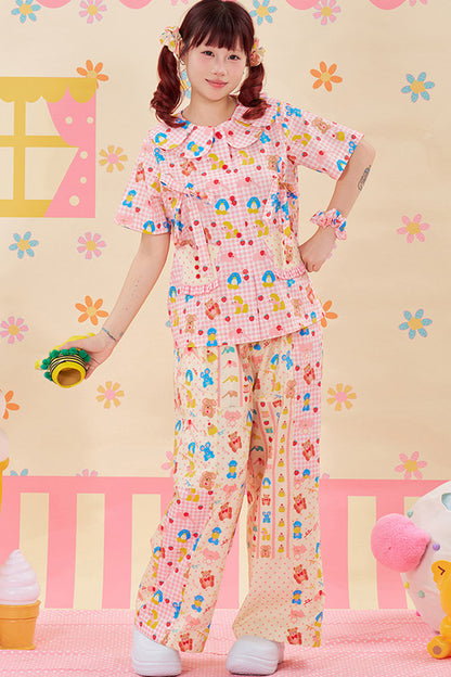 Bunte Patchwork-Hose mit weitem Bein
