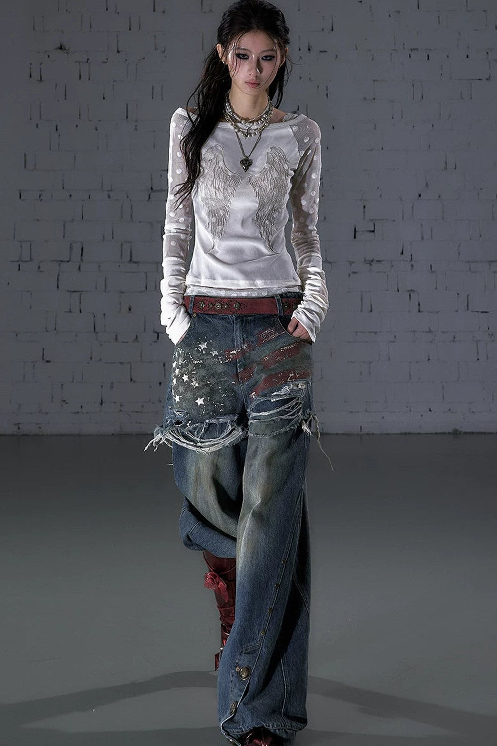 Baroque Flocked Wing Embroidered Blouse