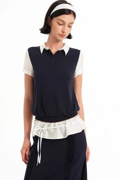 Contrast Patchwork Polo Top Set-Up