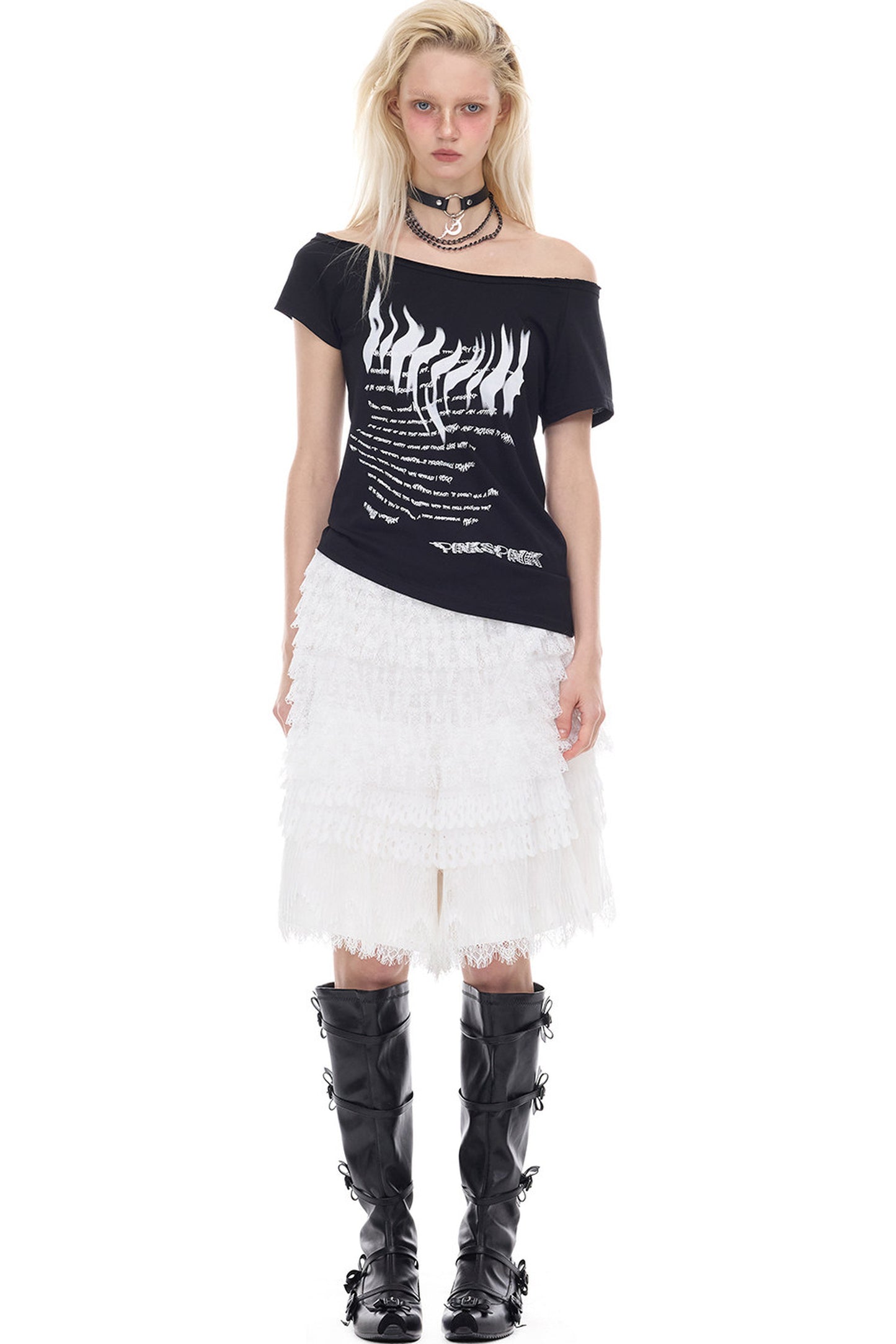 Asymmetrisches Oberteil mit Punk-Druck