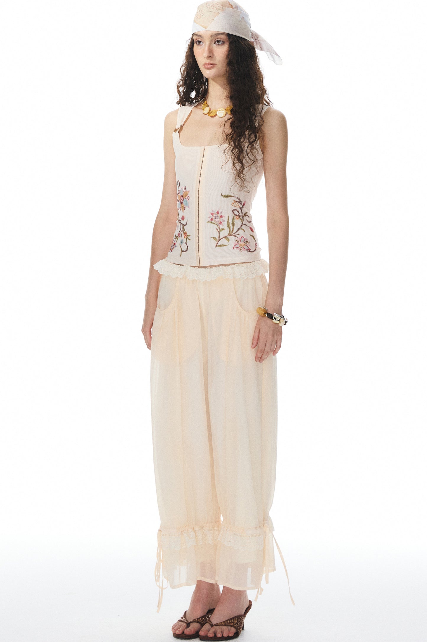 Beige Lace Lantern Pants