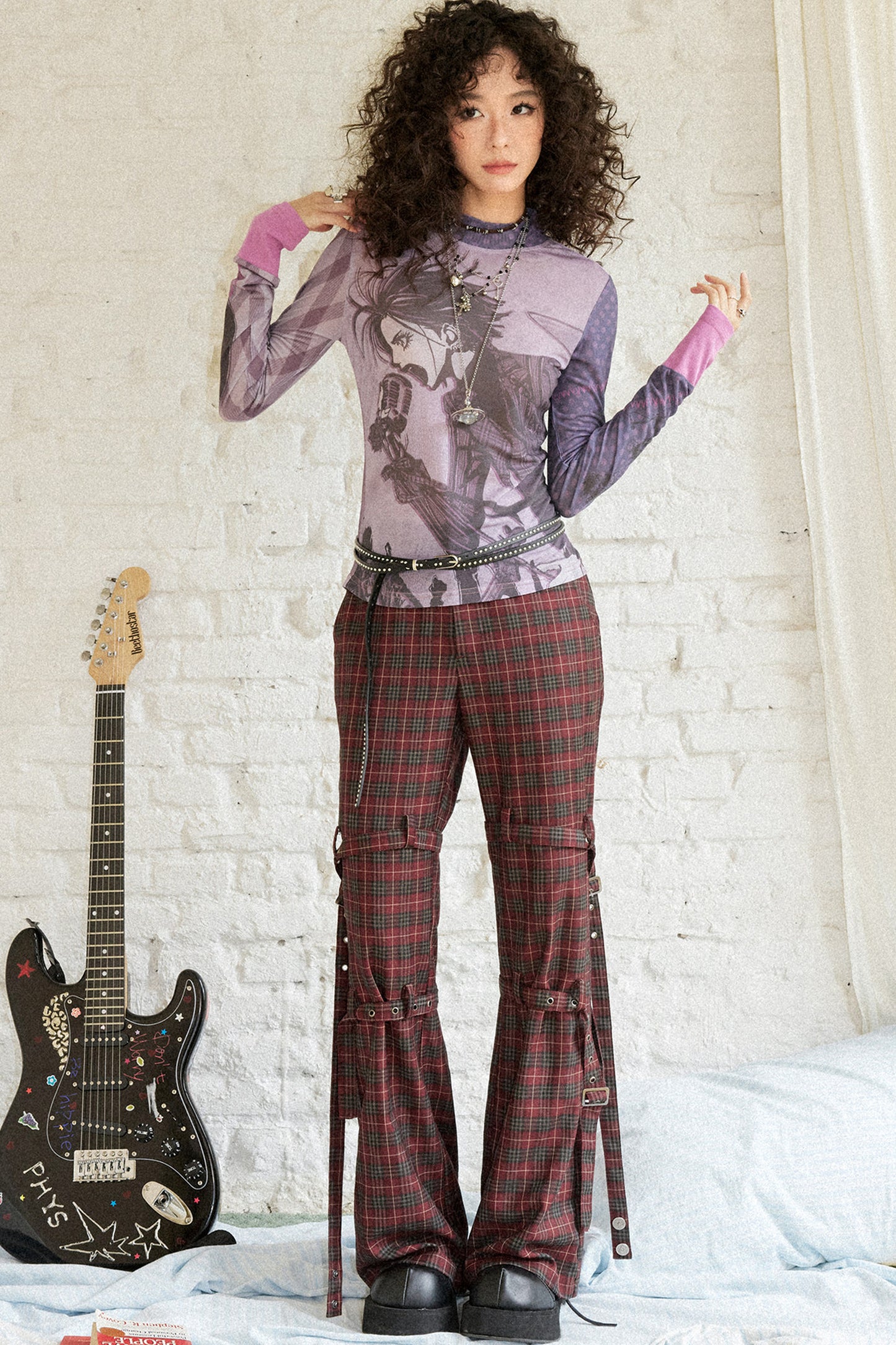 Plaid Punk Flare Trousers Set-Up