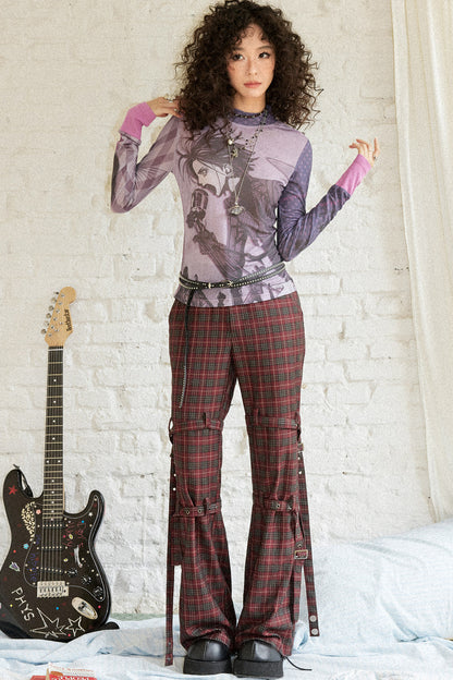 Plaid Punk Flare Trousers Set-Up