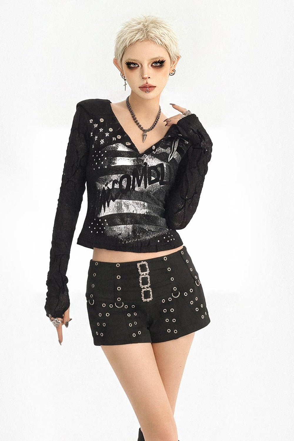 Punk Style Studded Shorts