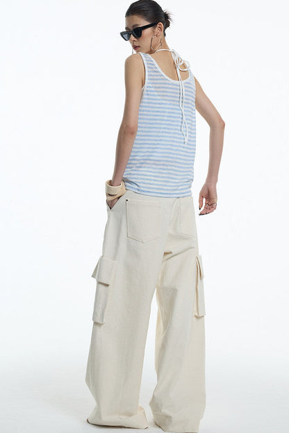 Oatmeal Curved Blade Cargo Pants