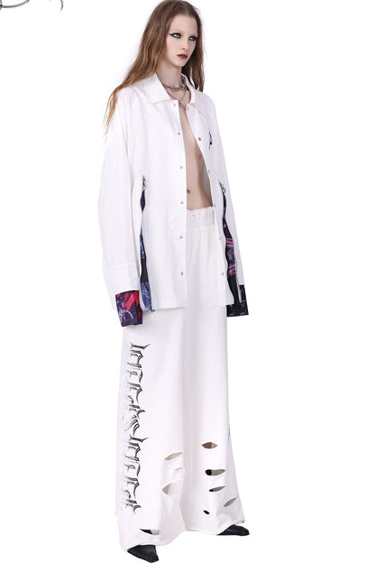 White Patchwork Zipper Slit Windbreaker