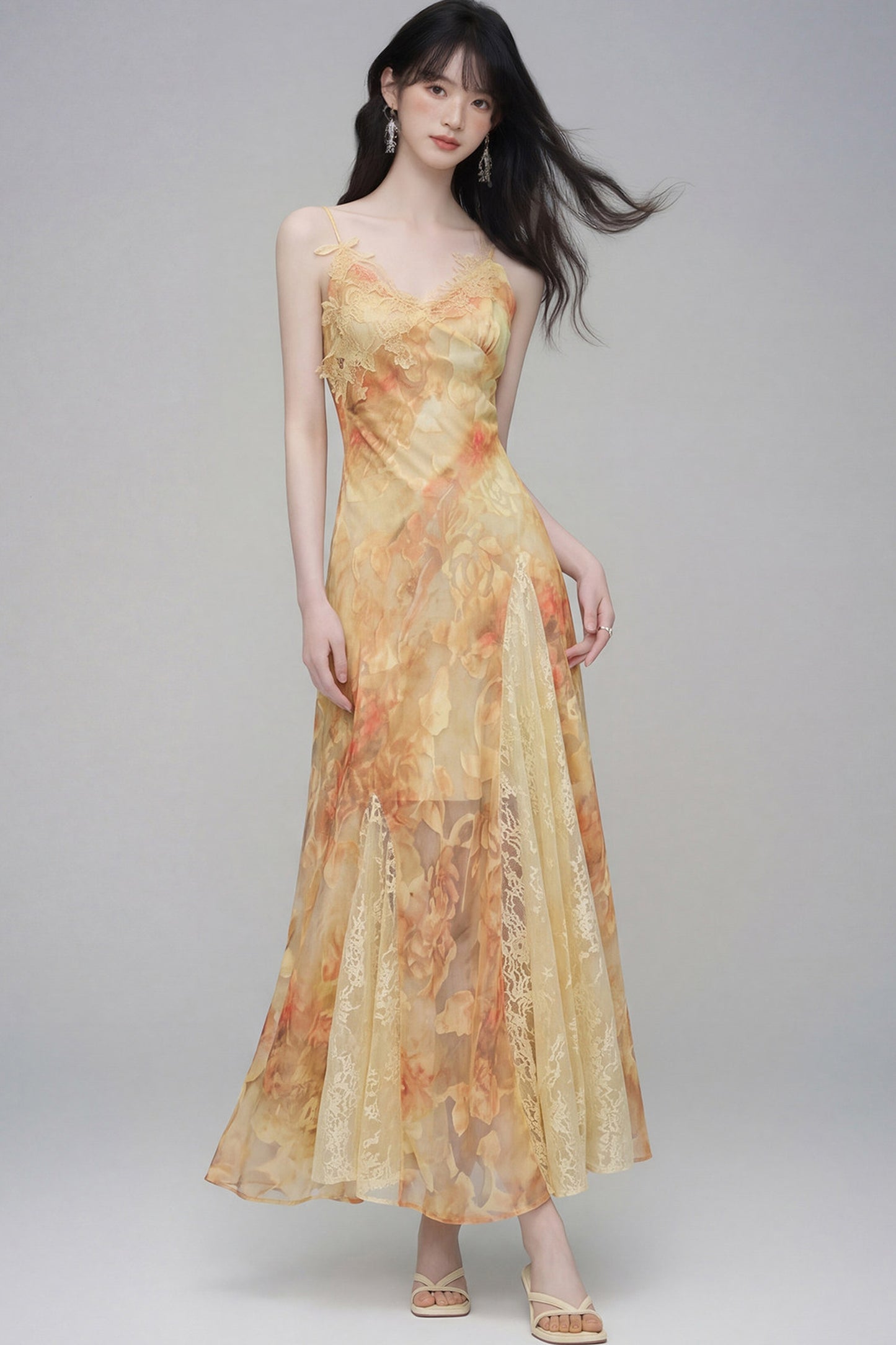 Floral Lace Spaghetti Strap Dress and Cardigan Set-Up