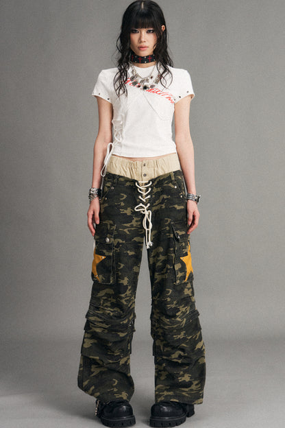 Detachable Camouflage Wide-Leg Pants