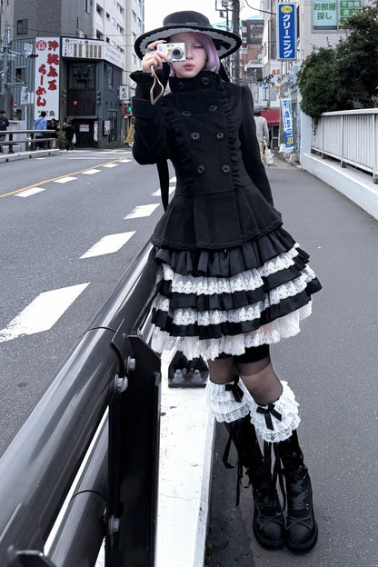 Detachable Bow Woolen Coat and Dress Set
