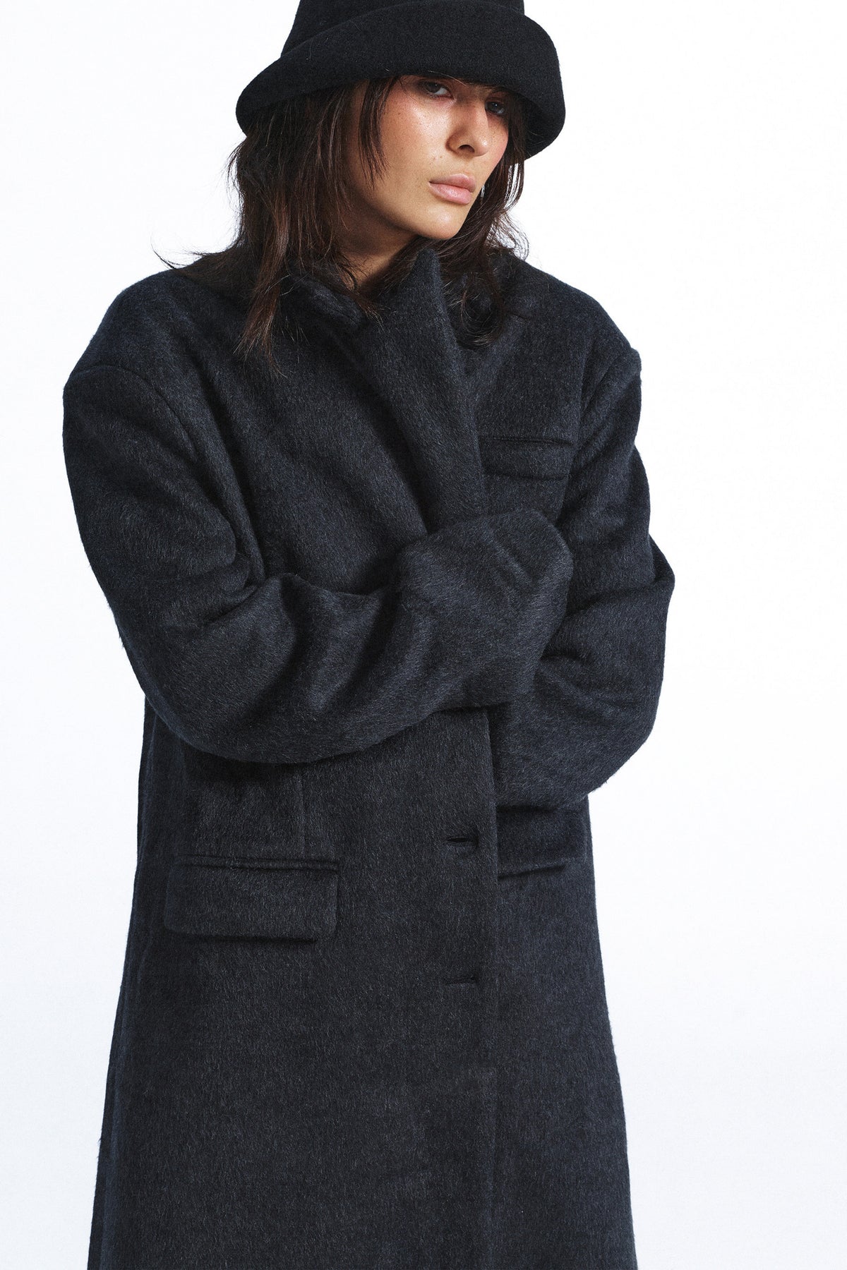 Double-Sided Wool Silhouette Lapel Coat