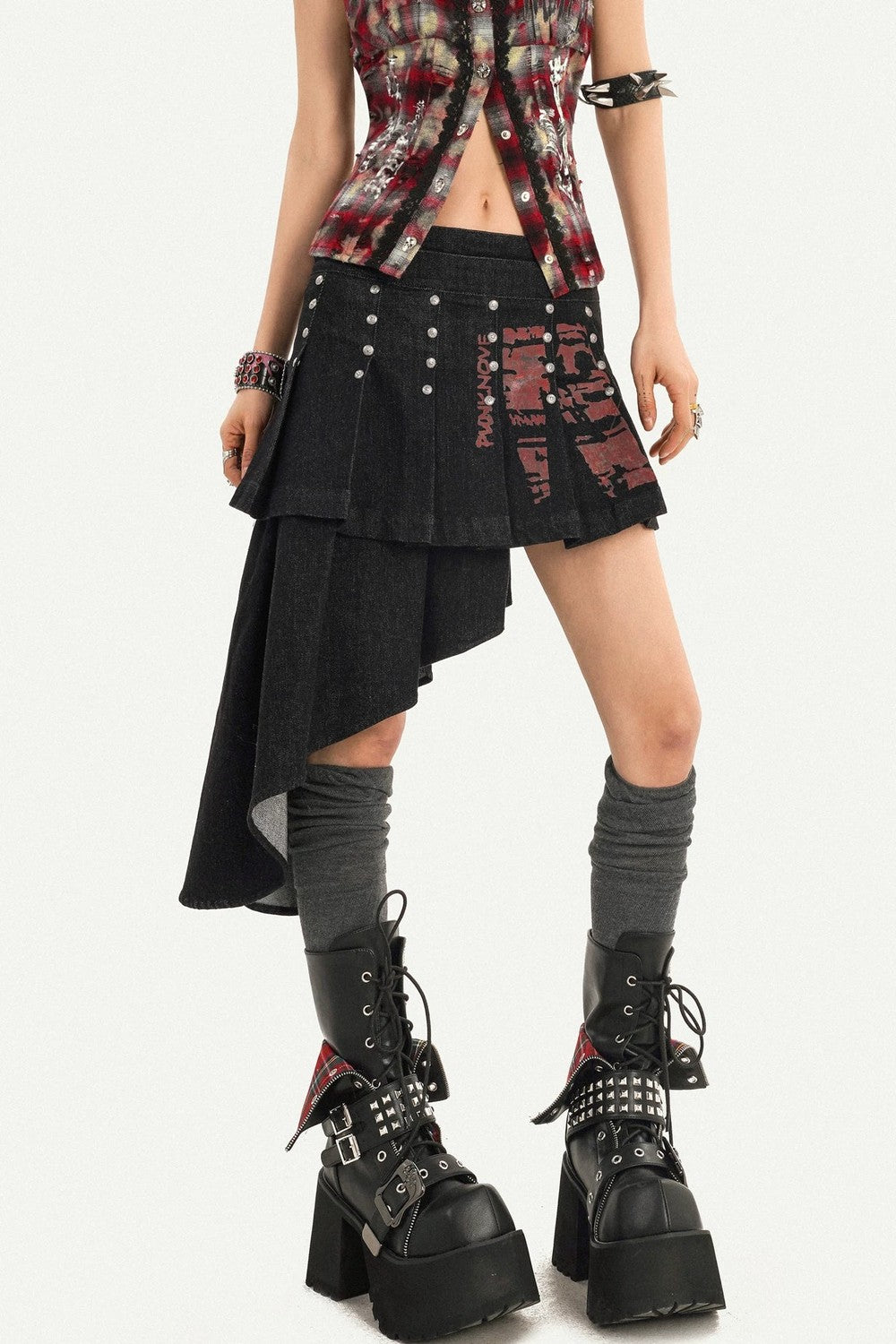 Irregular Punk Rivet Skirt