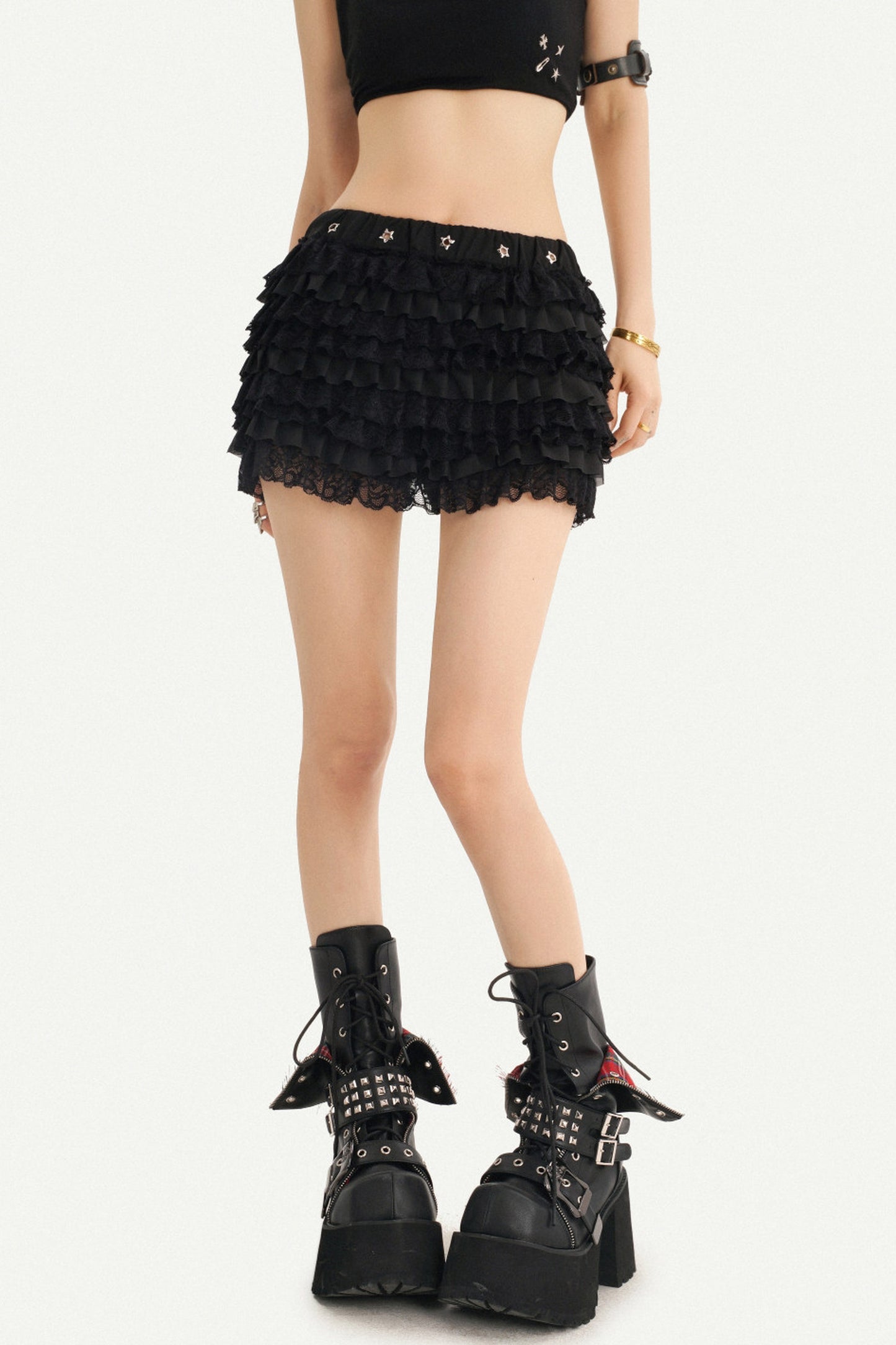 Multi-Layered Ruffle Lace Skirt