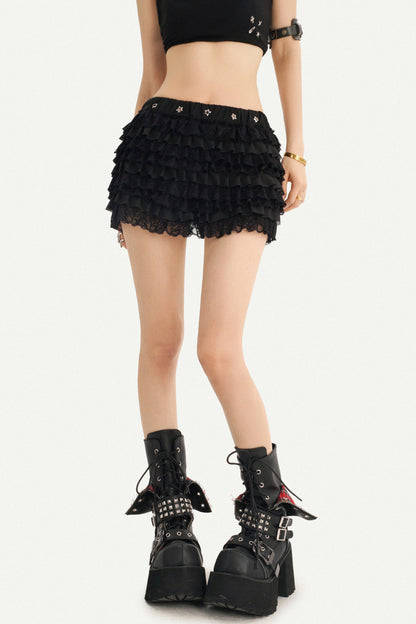 Multi-Layered Ruffle Lace Skirt