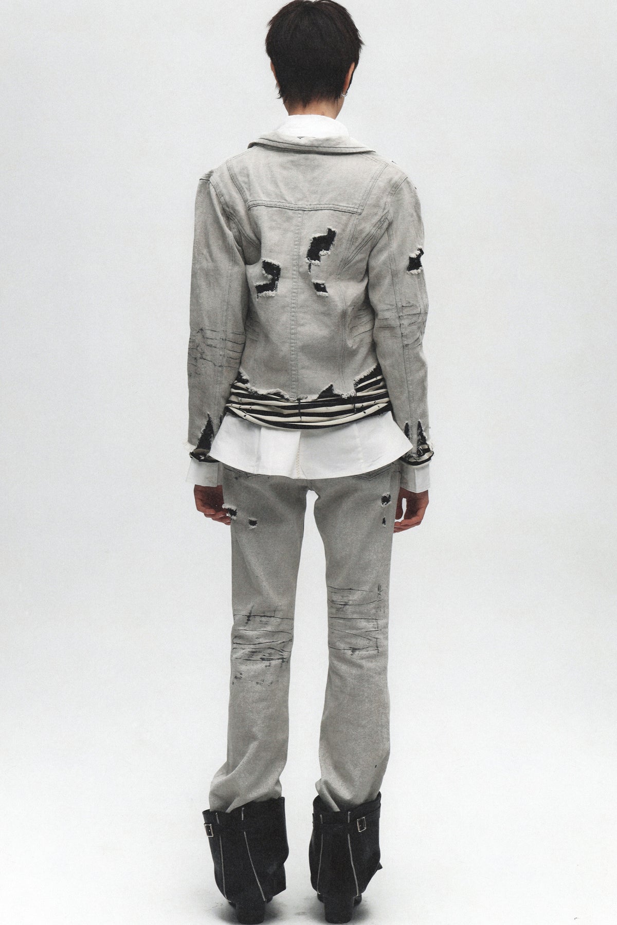 Punk Grunge Distressed Denim Jacket and Jeans Set-Up