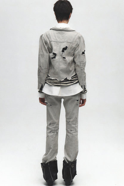 Punk Grunge Distressed Denim Jacket and Jeans Set-Up